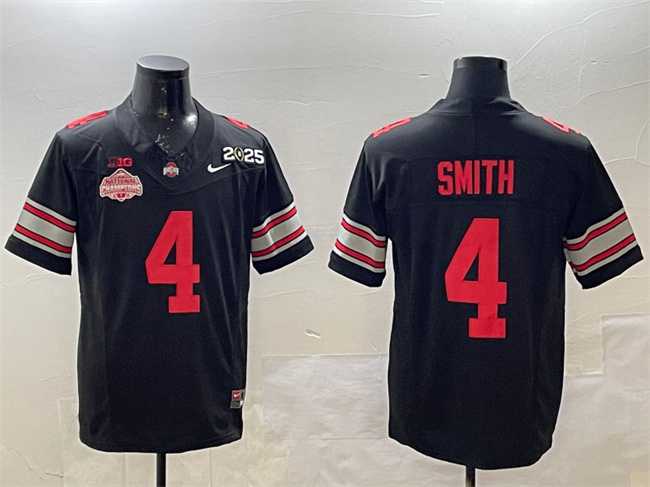 Mens Ohio State Buckeyes #4 Jeremiah Smith Black 2025 CFP Final With National Champions Patch F.U.S.E. Vapor Limited Stitched Jersey